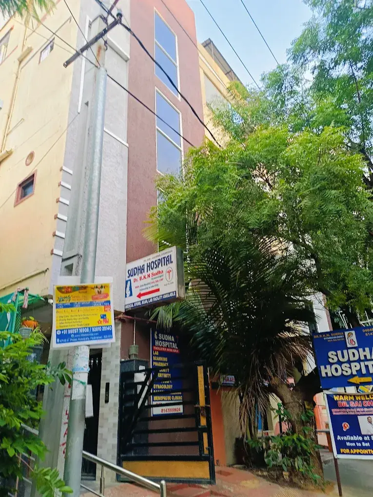 Sudha Hospital building exterior in KPHB, Hyderabad